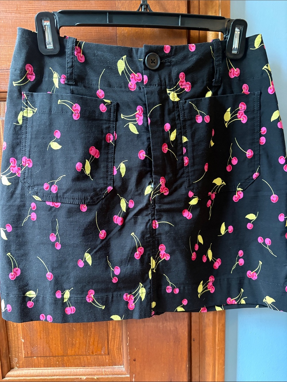 Anthropologie Cherry Print Black Mini Skirt